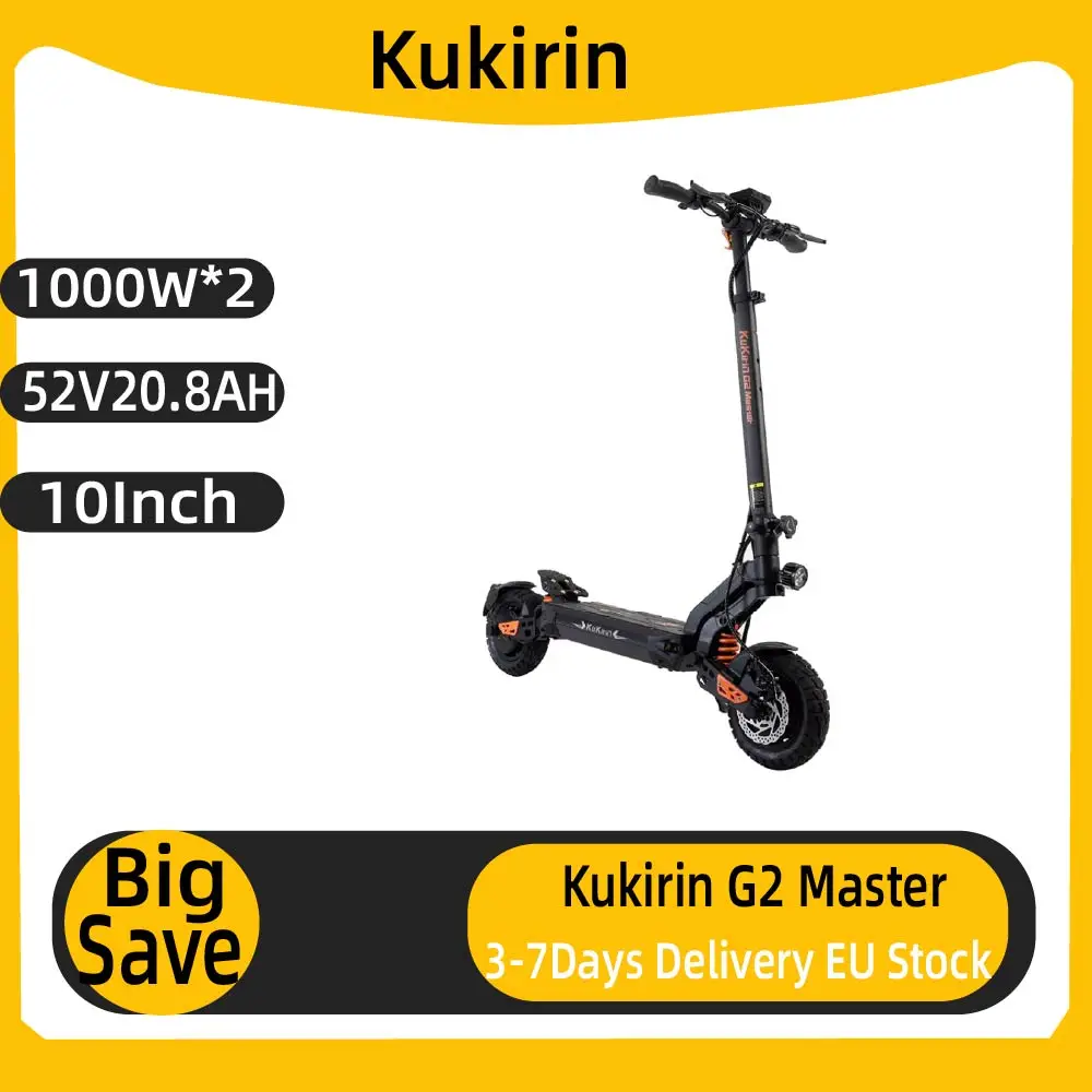 Monopattino Elettrico per Adulti KuKirin G2 Master, Doppio Motore 1000W*2, Tutto Terreno, Batteria 52V20.8AH, Pneumatici da 10 Pollici, E-Scooter Pieghevole