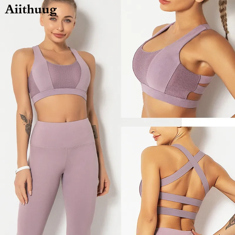 Aiithuug Longline Sports Bra Tank Top Medium Support Padded Sports