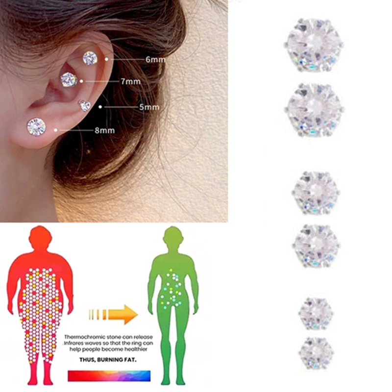 

1Pair Fashion Elegant Crystal Magnetic Ear Clip For Women Luxury Big Zircon Round Stud Earrings Without Piercing Jewelry