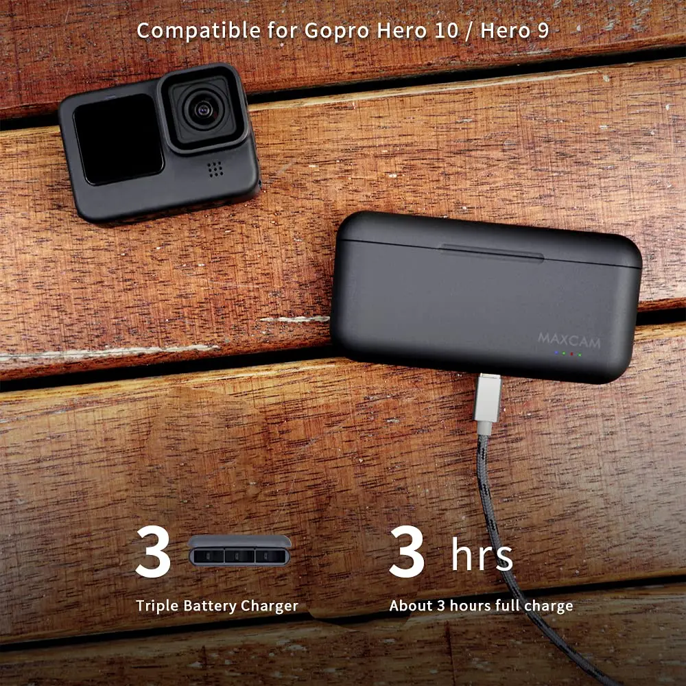 MAXCAM Battery Charger For GoPro Hero 10 9 8 7 6 5 Smart Charging Case Rechargeable 1720mAh Battery Storage Box 2