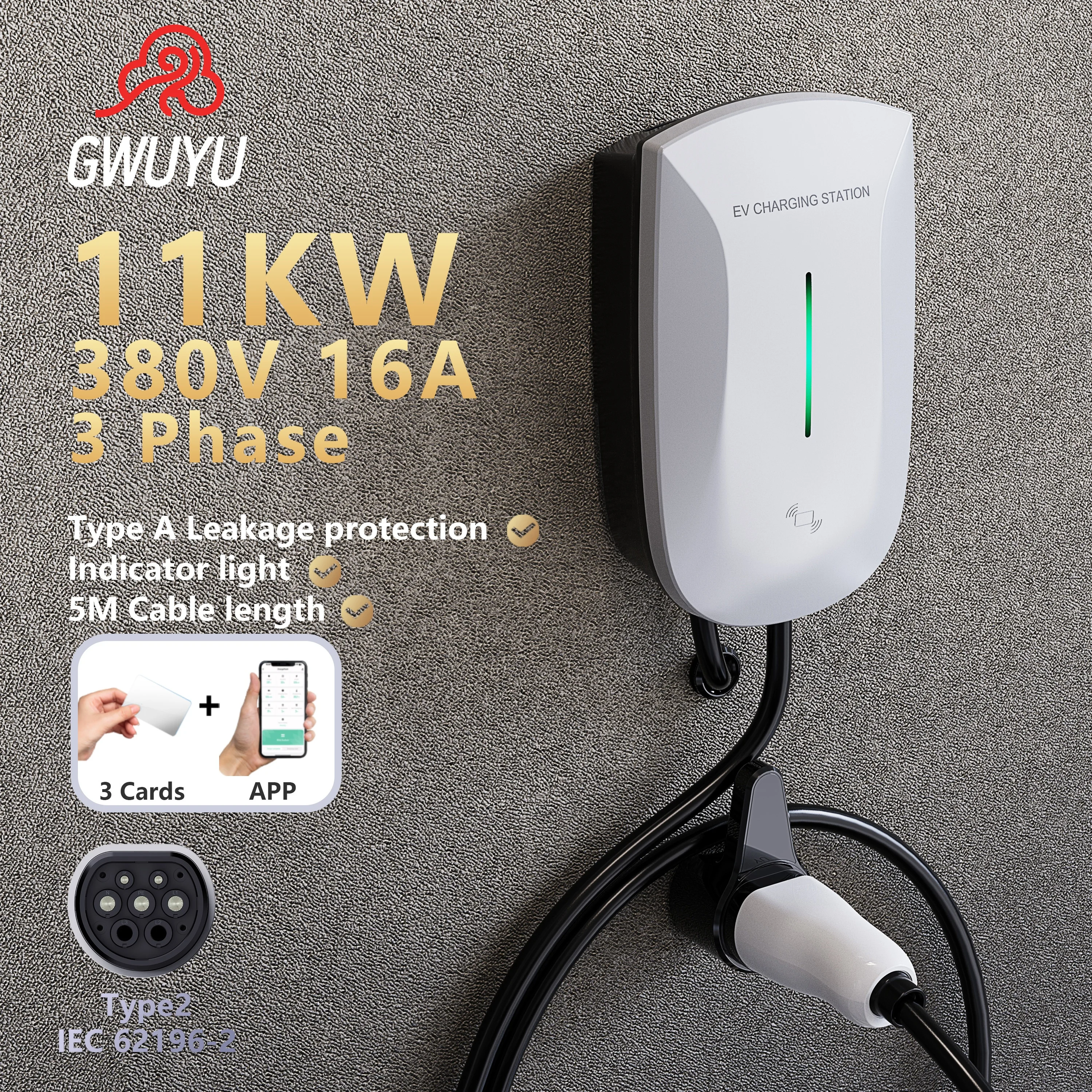 

Hot Sale Safety Reliable European Standard 11KW AC Wallbox Home Wall-mounted EV Fast Charger