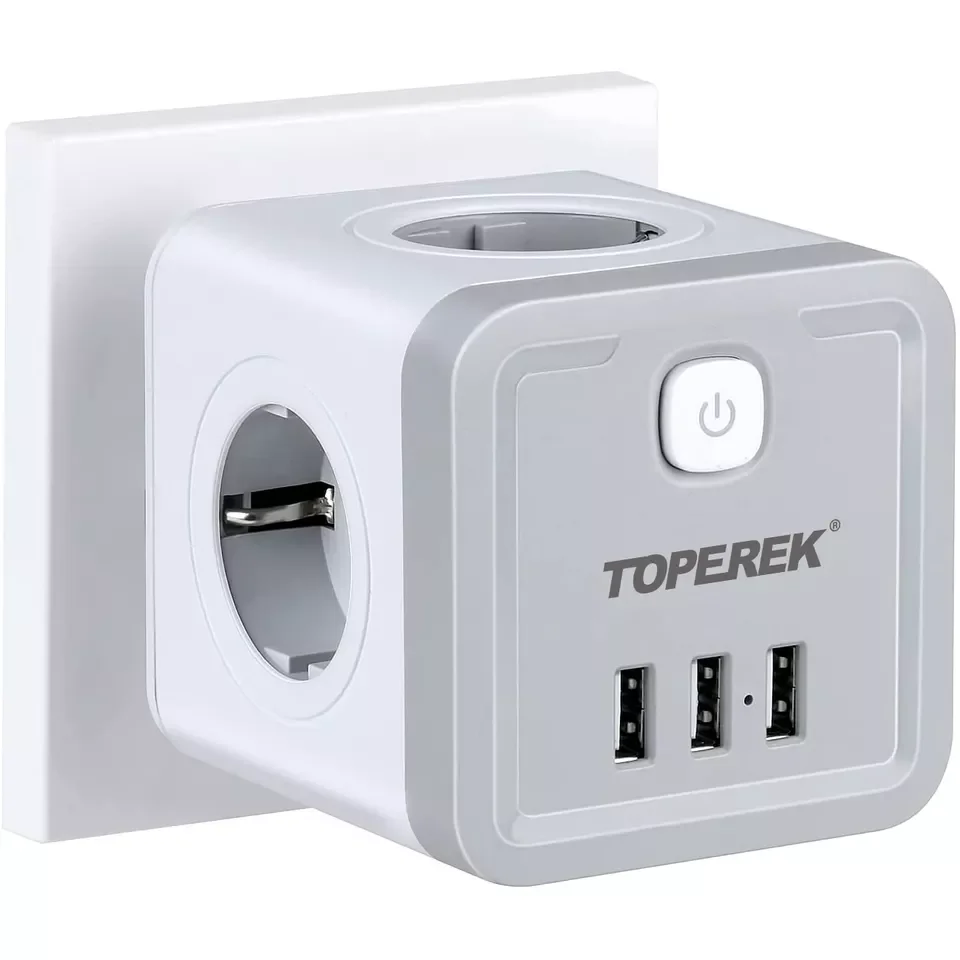 Cubo portátil multienchufe, enchufe de pared de 4000W, 220V ~ 250V, 16A,  enchufe europeo con interruptor, 3USB de carga, 4 salidas, adaptador de