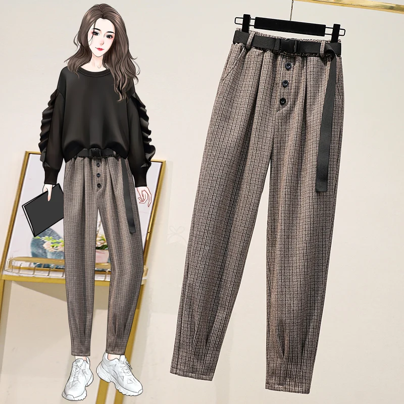 

Plaid Khaki Elastic Waist Spring Autumn Winter 2022 Korean Fashion Women'S Cargo Baggy Pants Harajuku Female Clothing High Waist