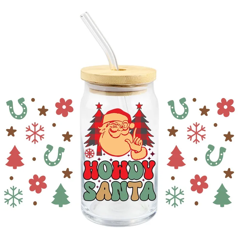 Christmas UV DTF Wrap Transfer Stickers Santa Claus Funny Design Waterproof Wrap Glasses Cups Mugs Bottles Decal