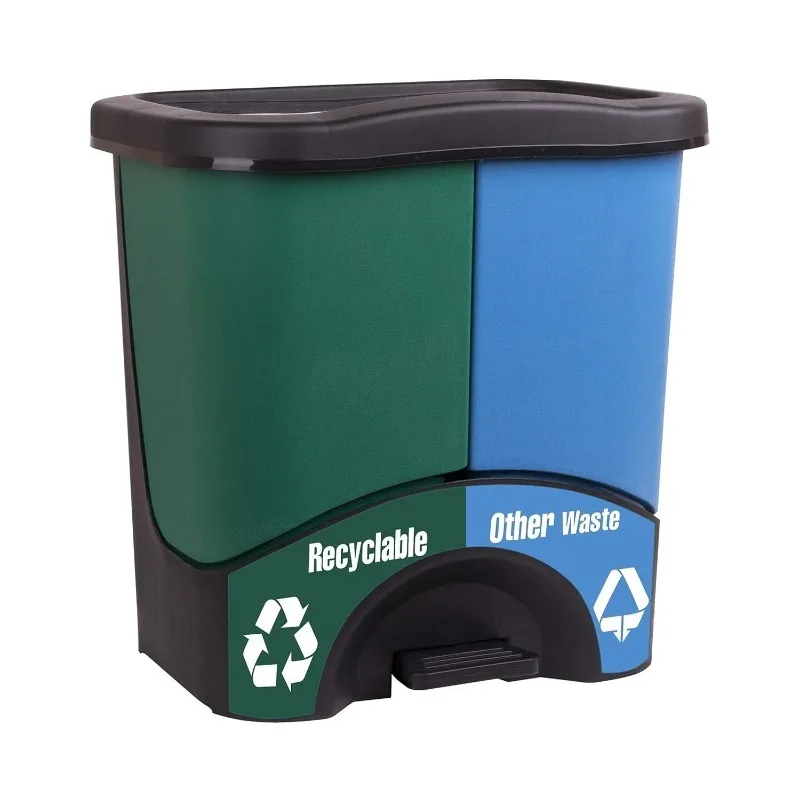 

Trash Bins - Double Bin - Green/Blue - Recycle, Trash, Can, Bin, Garbage, Plastic, Wastebasket, Adjustable, Removable, Home