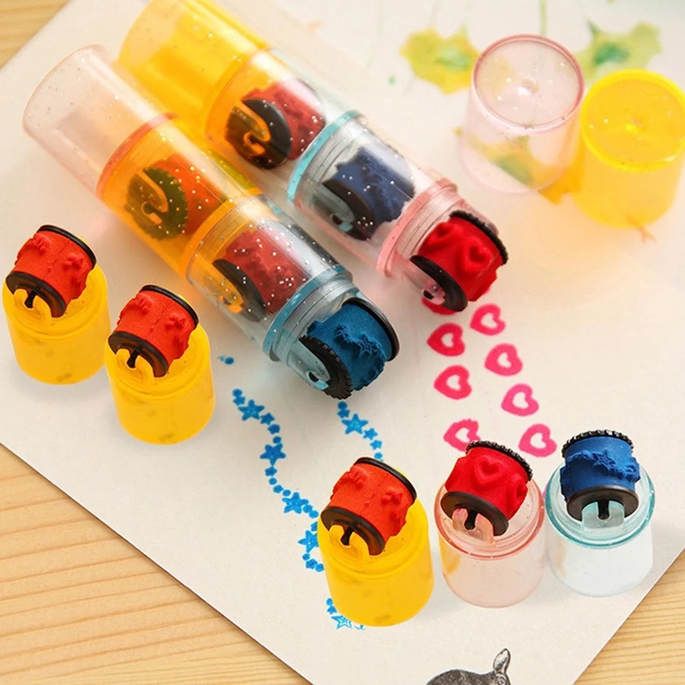 3/6Pcs Baby Colorful Ink Pad Stamp Seal Preschool Funny Toy Learning Cartoon DIY Roller Drawing Diary Tool for Kids Ink Pad Gift