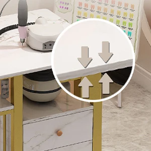 Manikürtisch mit 3 Schubladen und Marmoroptik, Maniküre-Schreibtisch mit schwarzen Fußpolstern für Wohnzimmer und kommerzielle Nagelstudios (Gold Weiß) – Detail 3