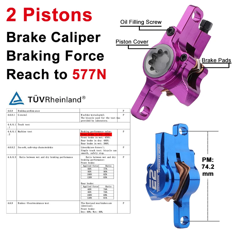 XT-7 Hydraulic Disc Brake Calipers – Cable-Actuated, Front & Rear Set For MTB, Road, & E-Bikes