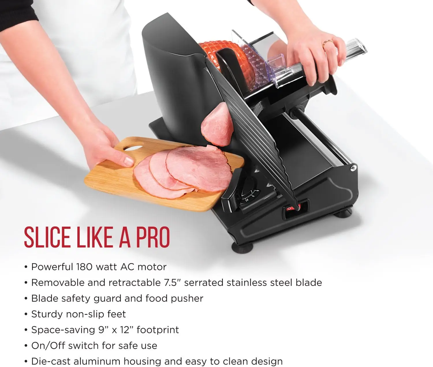 Electric Deli Slicer With Adjustable Slices, Stainless Steel Blades, Safe Feet - For Ham, Cheese, Bread, Fruit & Veggies 2