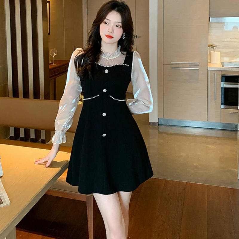 

2023 New Women's Dress Black French Premium Temperament Panel Free Shipping