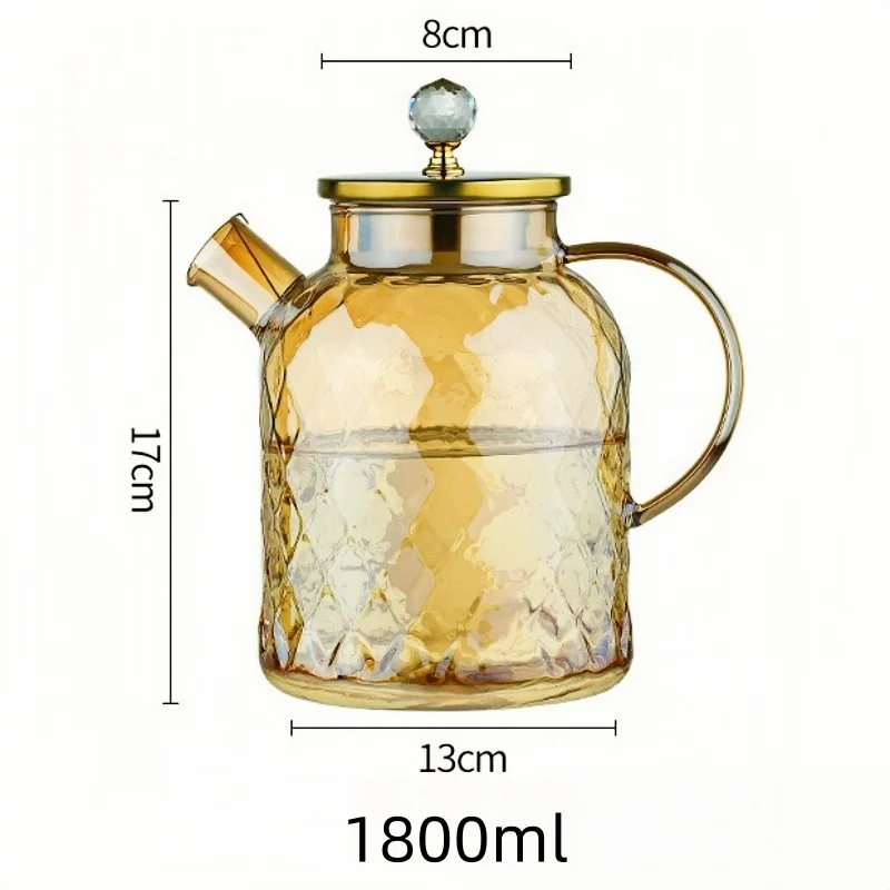 Glass Tea Kettle With Bamboo Lid And Removable Filter Spout Champagne Teapot For Loose Leaf Blooming Tea And Fruit Tea