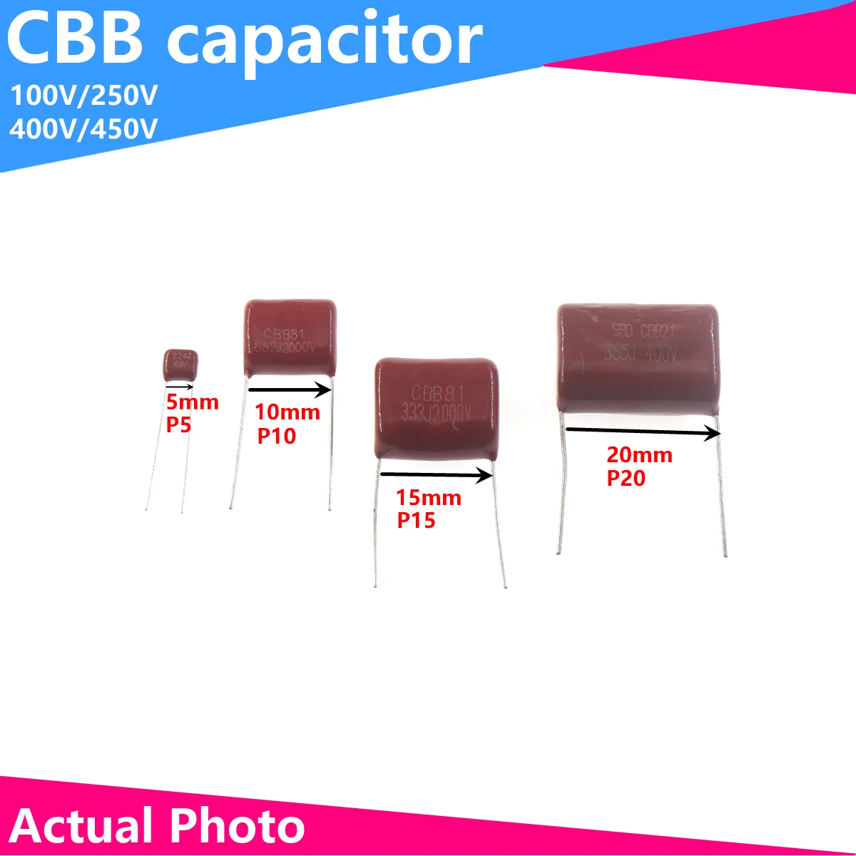 20/10/5PCS CBB Polypropylene film capacitor 100V 250V 400V 450V  103 104 105 155 224 225 334 474 475 102 0.1UF 0.47UF 1UF 10pcs 63v 100v 250v 400v 450v 630v 2000v cbb polypropylene film capacitor 101 103 104 105 125j 222 221 223 224 225 332 333 334