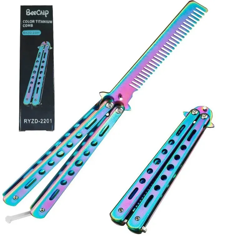 Hairdressing Tool 1PCS Foldable Comb Stainless Steel Butterfly Knife Comb Beard Moustache Brushe Salon Hairdressing Styling
