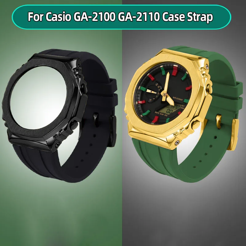 

For Casio G-SHOCK GA - 2100 Rubber Strap GA2100 GA2110 GA-B2100 Men Silicone Watchband Stainless steel watch case Accessories