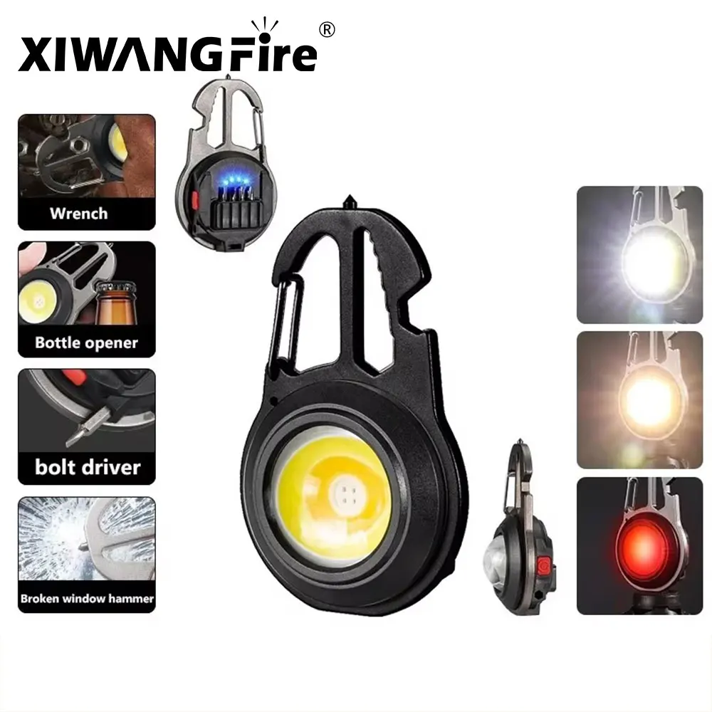 XIWANGFIRE Outdoor Pocket Work Light W5137 Multifunctional Mini COB LED Flashlight Type-c Rechargeable Keychain Waterproof Lamp