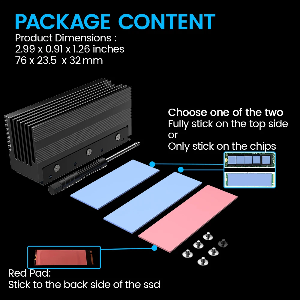 M.2 2280 SSD HeatSink Cooler Heavy Duty Aluminum Convective Heat Sink Passive Heat Sinks with Fins (35℃ Decrease Max)