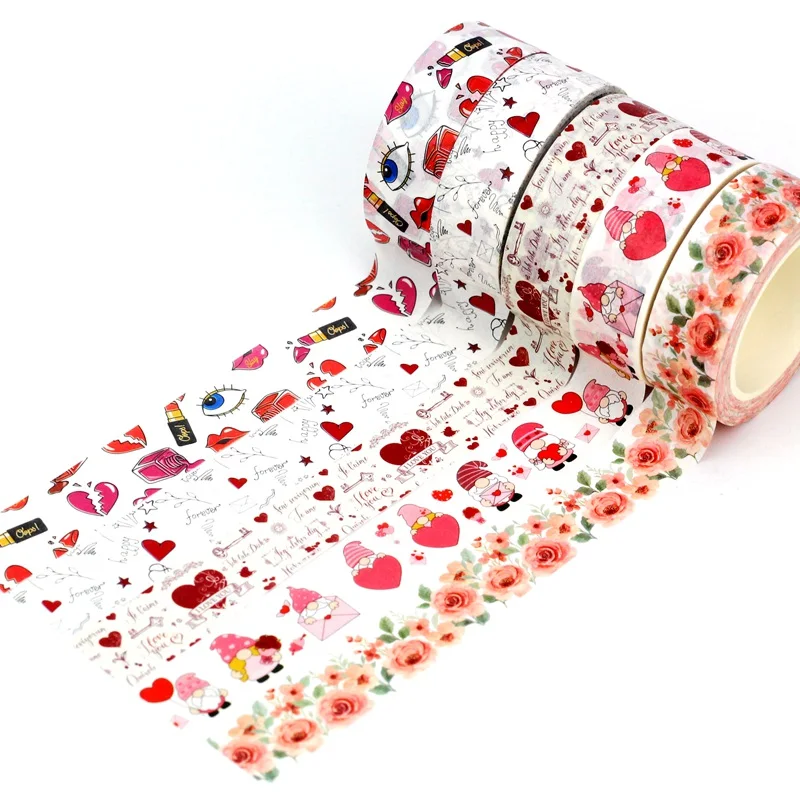 NEW 1PC 10M Decor Cute Flower Hearts and Lips Eco Paper Valentine Washi Tape for Scrapbooking Journaling Masking Tape Stationery 2