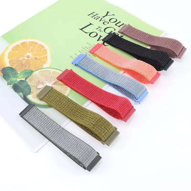 Durable 22mm Nylon Loop Sport Watchband Bracelet, Adjustable Strap in Multiple Colors