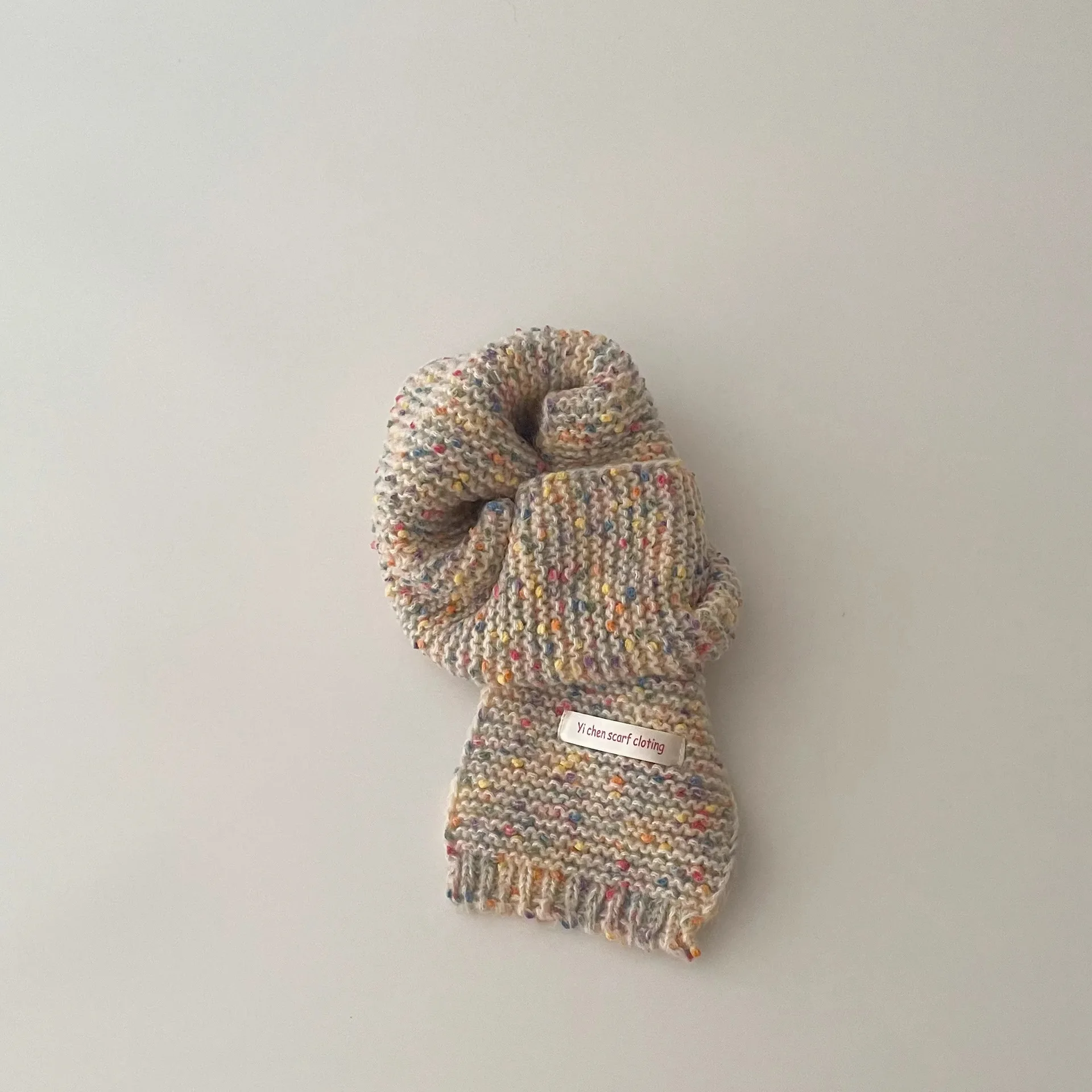 Children's Scarf Rainbow Dot Autumn Winter Knitted Scarf Solid Color Warm Windproof Baby Girls Boys Wool