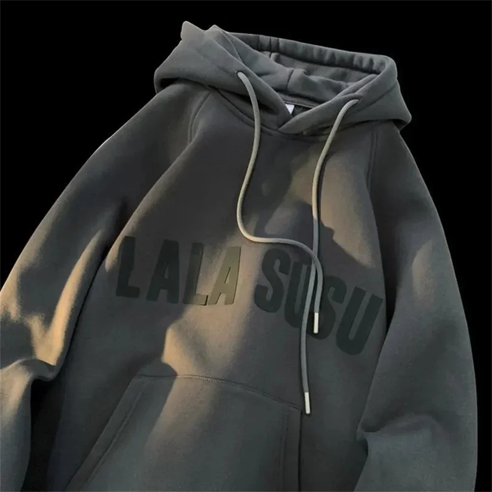 Harajuku Hong Kong Style Spring Autumn Men's Hoodies Chic Academy Style Plush Hooded Hoodies Unisex Loose Women Sweatshiirt Coat