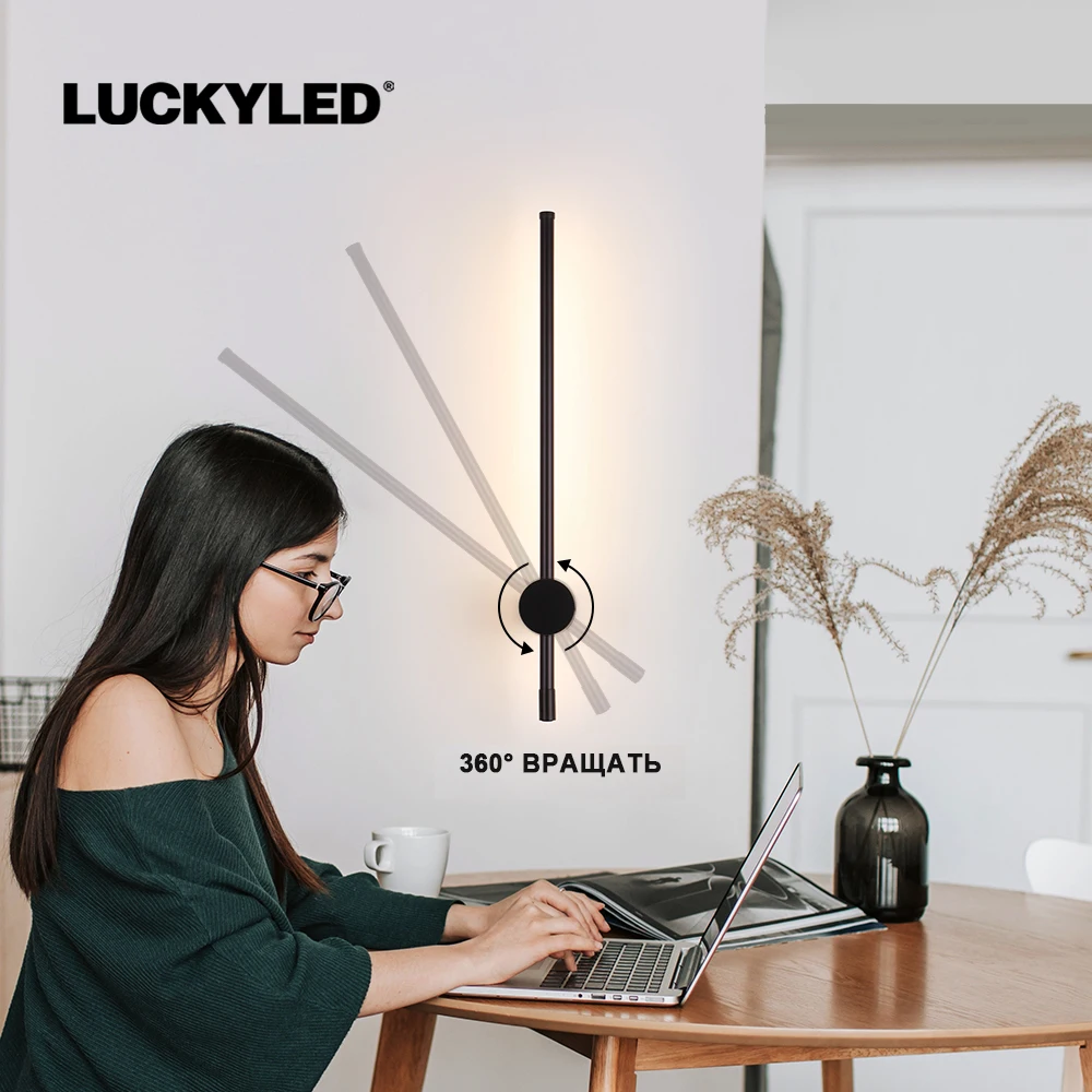 LUCKYLED Button Switch Modern Led Wall Light Long Wall Lamp Sconce 100cm 120cm Interior Wall Light Bedside Bedroom Light Black