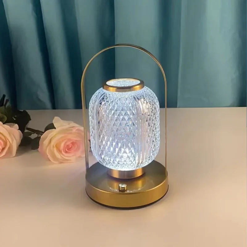 Creative Table Lamp Metal Handle Night Light Reading Lamp Portable Lantern Lamp Dimmable LED Bedside lamp Rechargeable desk lamp 5