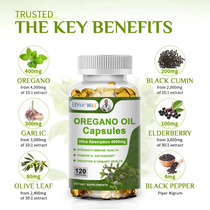 Oregano oil Capsules Omega 3 6 9 Vitamin E for Gut Mood Blood Health Blood Circulation Cholesterol Hormone Balance Skin Beauty