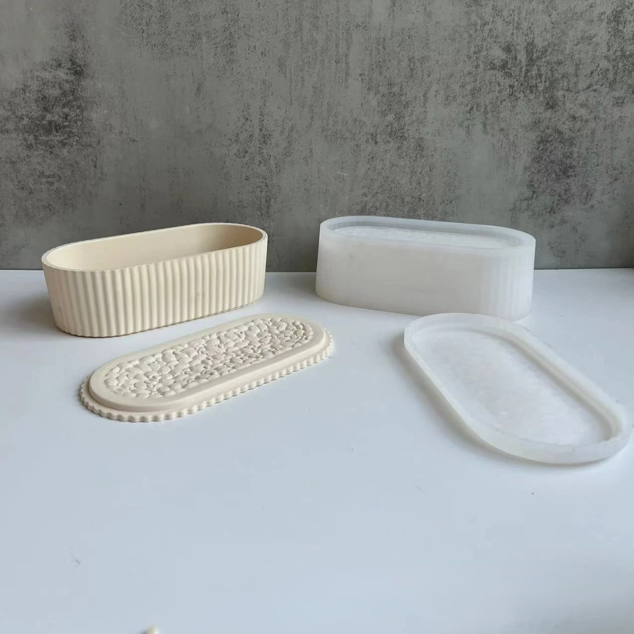 

Oval Stripe with Cover Storage Box Silicone Molds Diamond Stripe DIY Cement Storage Jar Pottery Mould Concrete Candle Jar Molds
