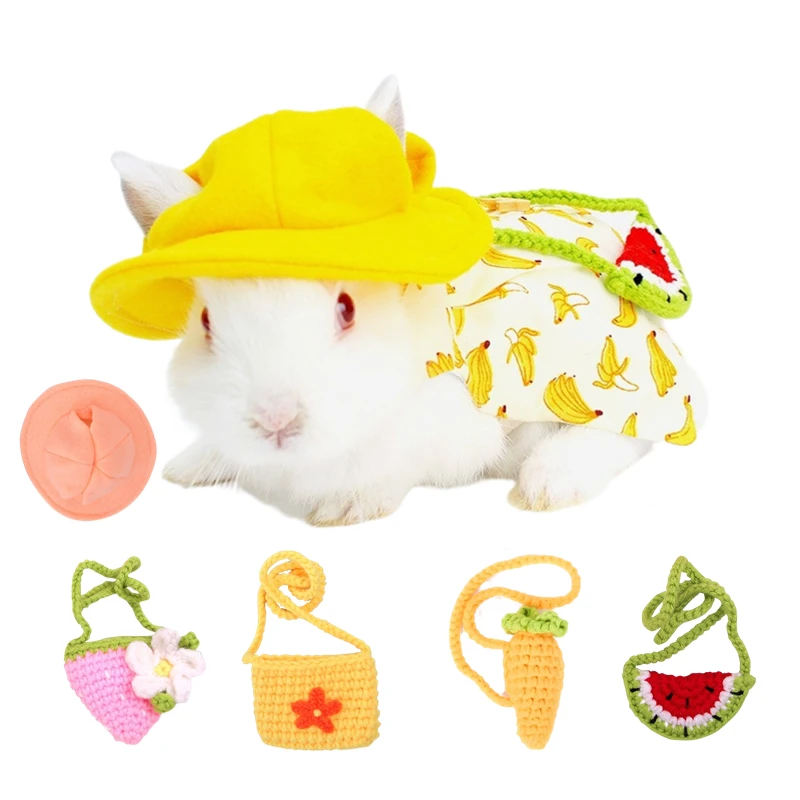 Pet Bunny Hats Guinea Pig Harness Small Animal Vest Bag Hat Ferret Bunny Hamster Small Pet Accessories