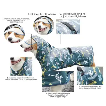 Pet Raincoat Adjustable Pet Clothes With Rope Hole Strip Waterproof Dog Rain Jacket Hooded Snowproof Windproof For Small To 5