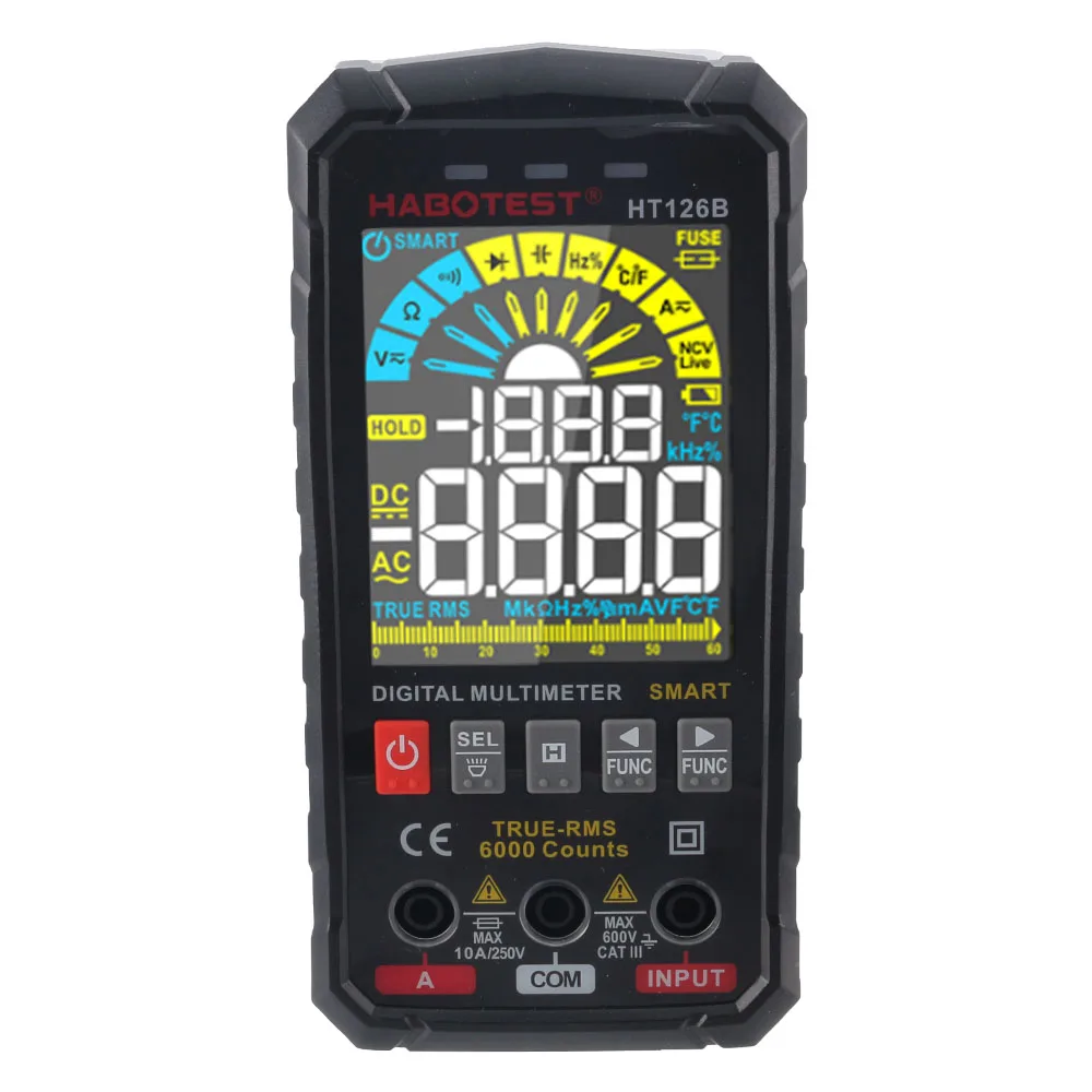 6000 Counts Digital Multimeter True RMS HABOTEST Smart AC DC Voltage Current Capacitance Frequency Duty Temperature Tester