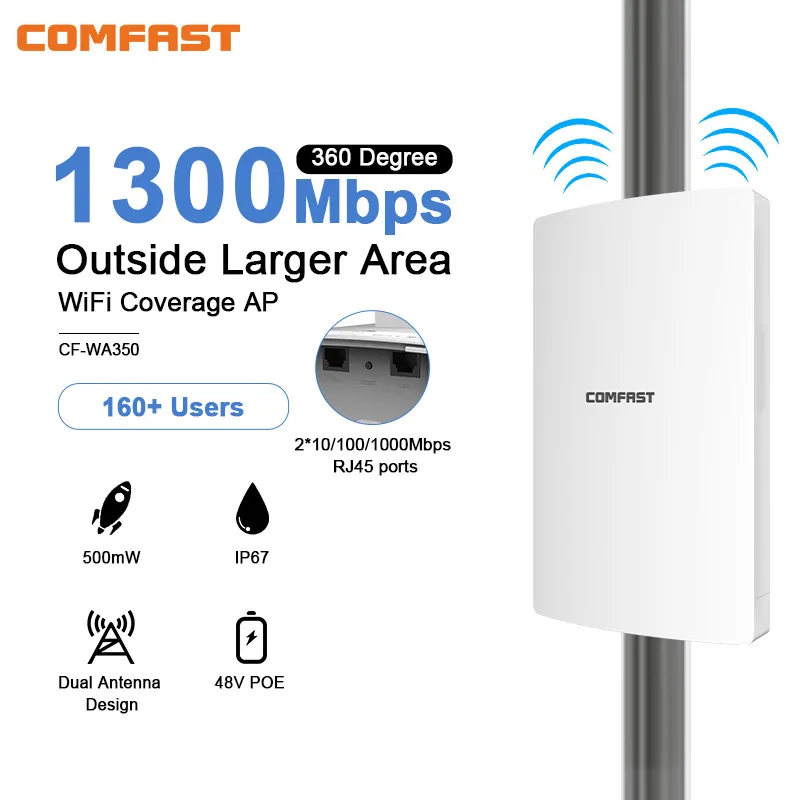 

1300Mbps Outdoor wireless AP 5ghz WiFi router outside WIFI coverage base station with WAN/LAN Gagibit RJ45 port POE access point