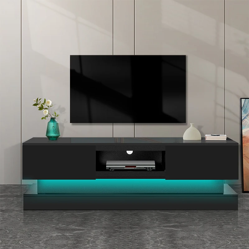 

custom，UV Black TV Cabinet with big storage for 60/65/70 inch TV , 16 Led light color entertainment center , Tv Stand for Livi