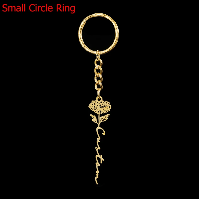 Angepasst Geburtstag Blume Name Schlüssel Kette Edelstahl Kreis Stern Herz Schlüssel Ring Buchstaben Anhänger mit 25mm Kette Schlüsselanhänger – Detail 5