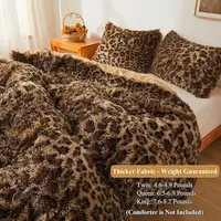 Cheetah Print Fluffy Faux Fur Duvet Cover Set, 2 Pieces Soft Plush Shaggy Farmhouse Fuzzy Bedding Set(1 Faux Fur Leopard Print C 3