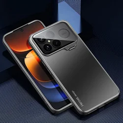 Durable Metal Back Plate and Camera Protect Bracket Case with Holder Cover for Redmi Turbo 3 (Black)
