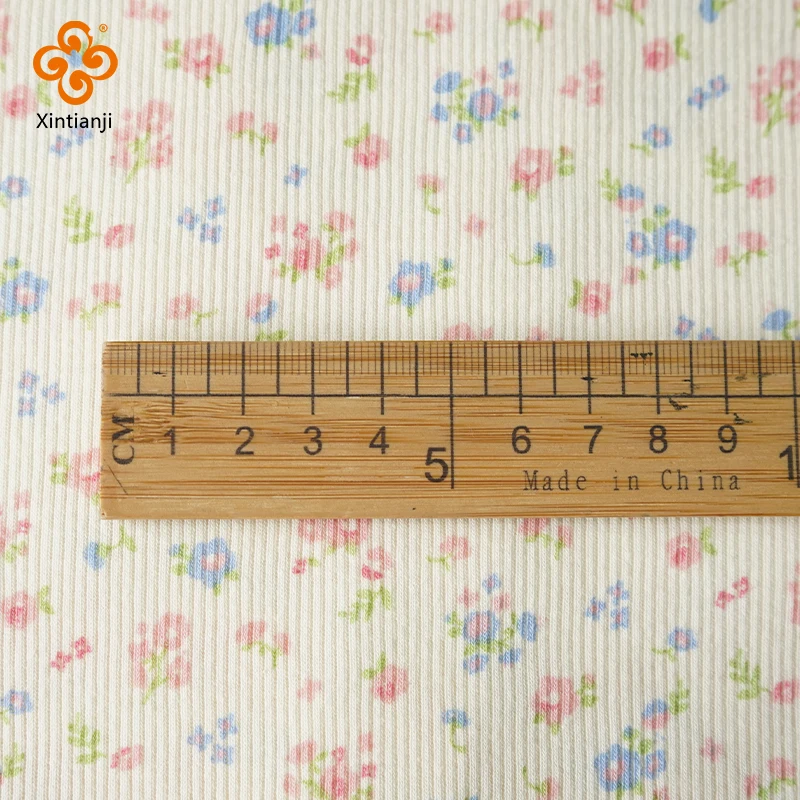 135x50cm Rib Knit Fabric Little Flowers product Cute Pattern For Girls Top Sewing Vest, Soft And Elastic Stretch Dress Material images - 6