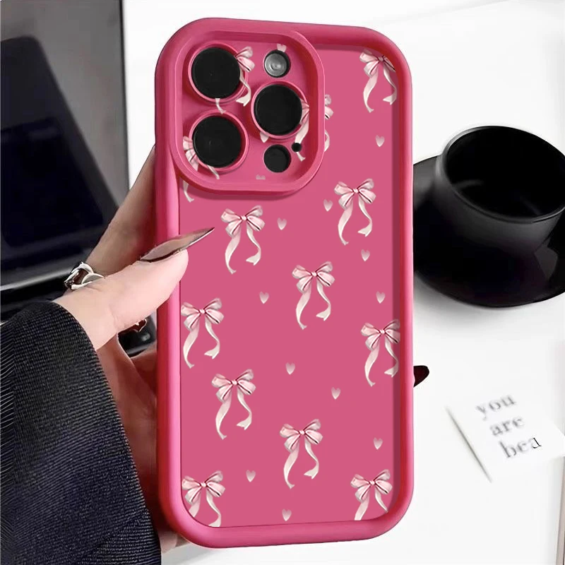 Shockproof Pink Bow Printed Soft Silicone Phone Case