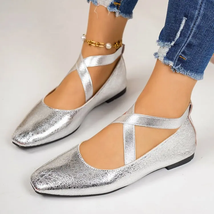 2026 New Square Toe Women‘s Low Heels New Luxury Elastic Band Shoes Elegant Loafers Comfortable Outdoor Women Single Shoes
