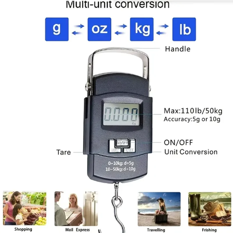 50kg/10g Electronic Digital Scale Hanging Hook Fishing Travel Double Precision Luggage Weight Scale Balance Scales