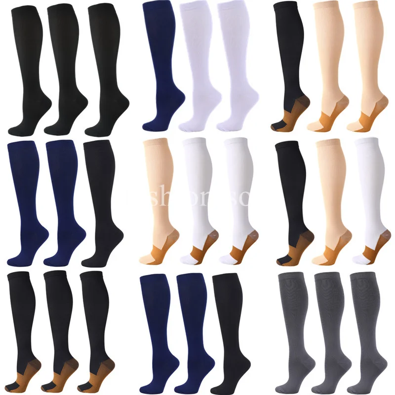 3 Pairs Copper Compression Socks Running Breathable Solid Sock For