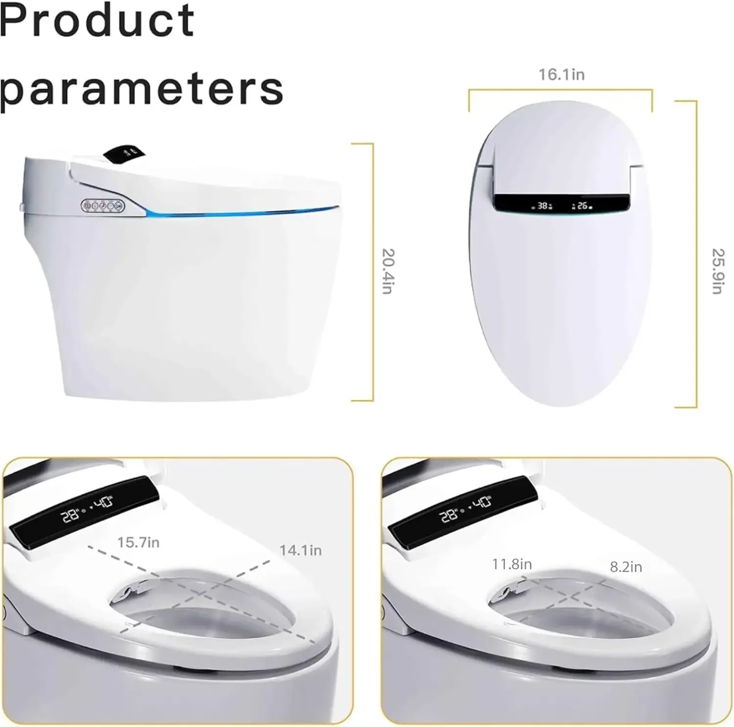 Smart Toilet One Piece Bidet Toilet for Bathrooms Toilet with Warm Water Sprayer & Dryer Foot Sensor Operation Heated Bidet Seat 5