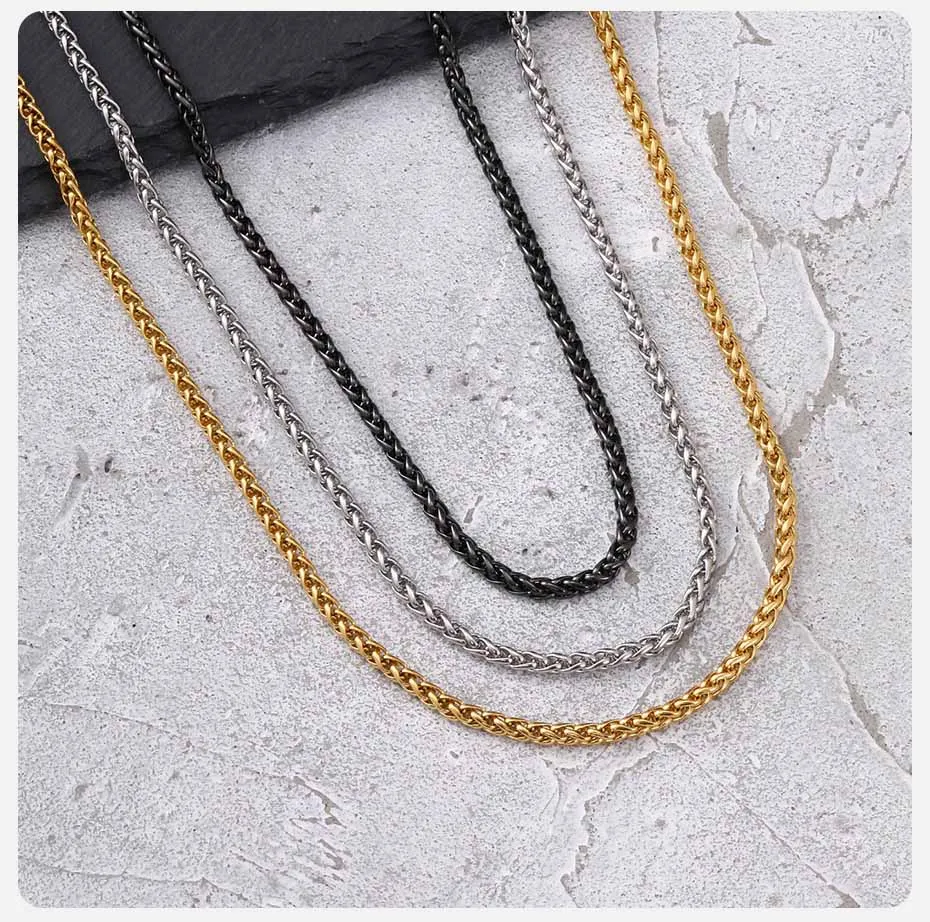 Vnox Schwarz Silber Gold Farbige Edelstahl-Kette 3mm Breite Korbgeflecht-Halskette Schmuckgeschenk für Männer Frauen – Detail 6