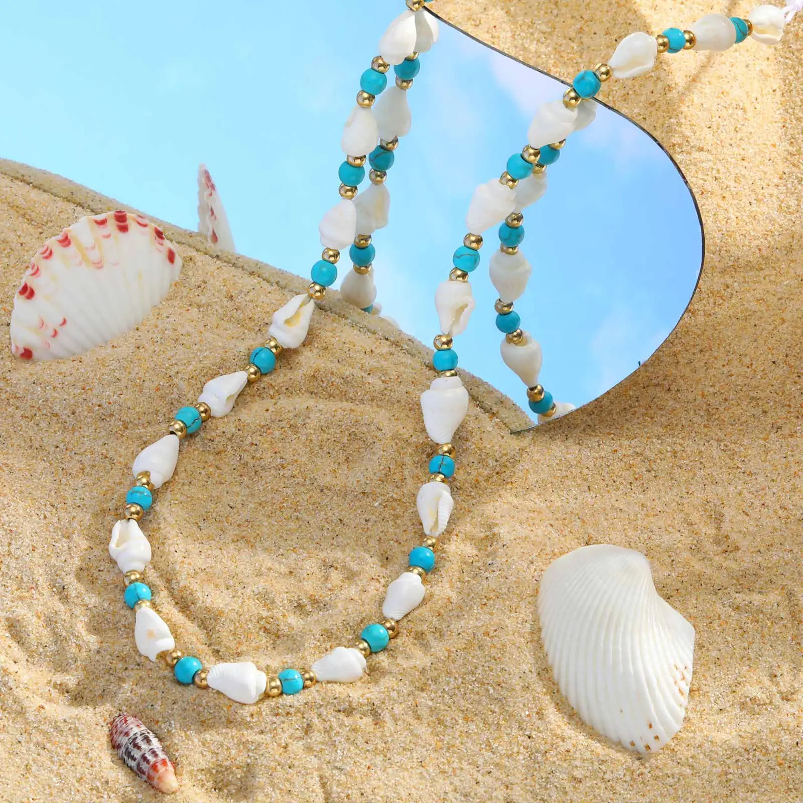 Ocean Style Shell Beads Chain Necklace for Women, Handmade