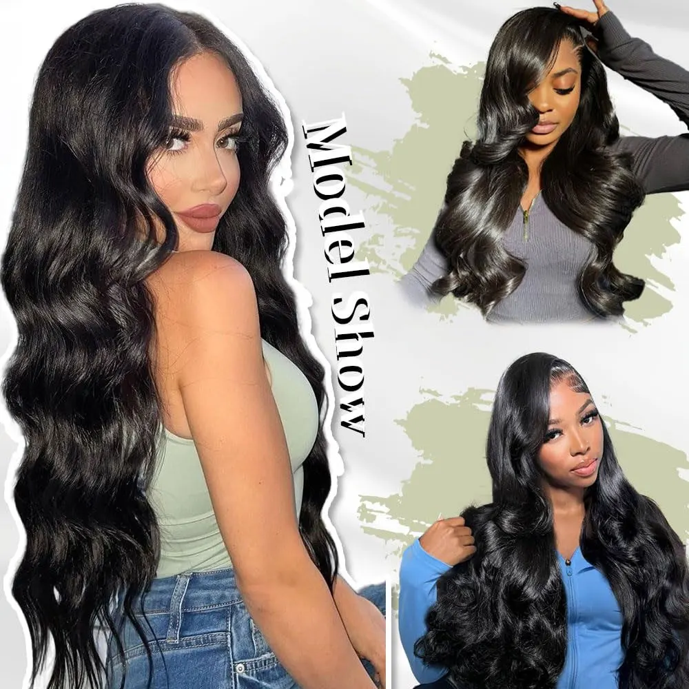 Natürliche schwarze 42-Zoll 13x4 HD-Lace-Perücken mit 250 % Dichte, vorgezupfte Body Wave 13x6 Lace-Perücken aus Echthaar für Damen, sofort tragbar. – Detail 12