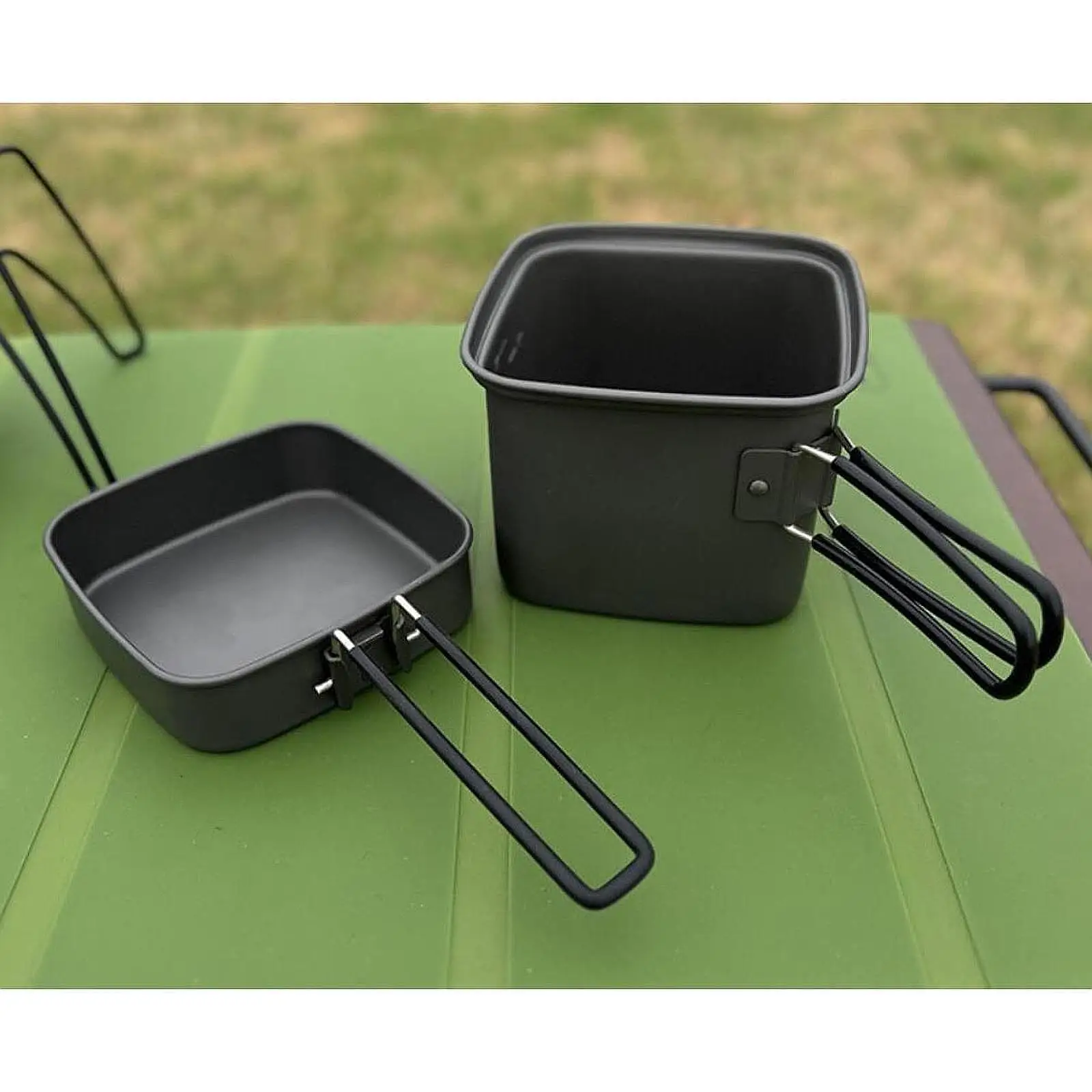 Camping Cookware Mess Kit Non Stick Hiking BBQ Backpacking Lightweight with Folding Handles Camp Practical Outdoor Cooking Gear