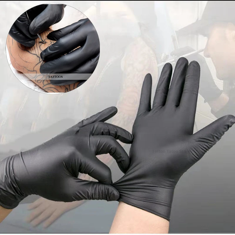 

100Pcs Disposable Tattoo Latex Gloves Black Permanent Waterproof Permanent Tattoo Gloves ForTattoo Beauty Care Body Art L M S
