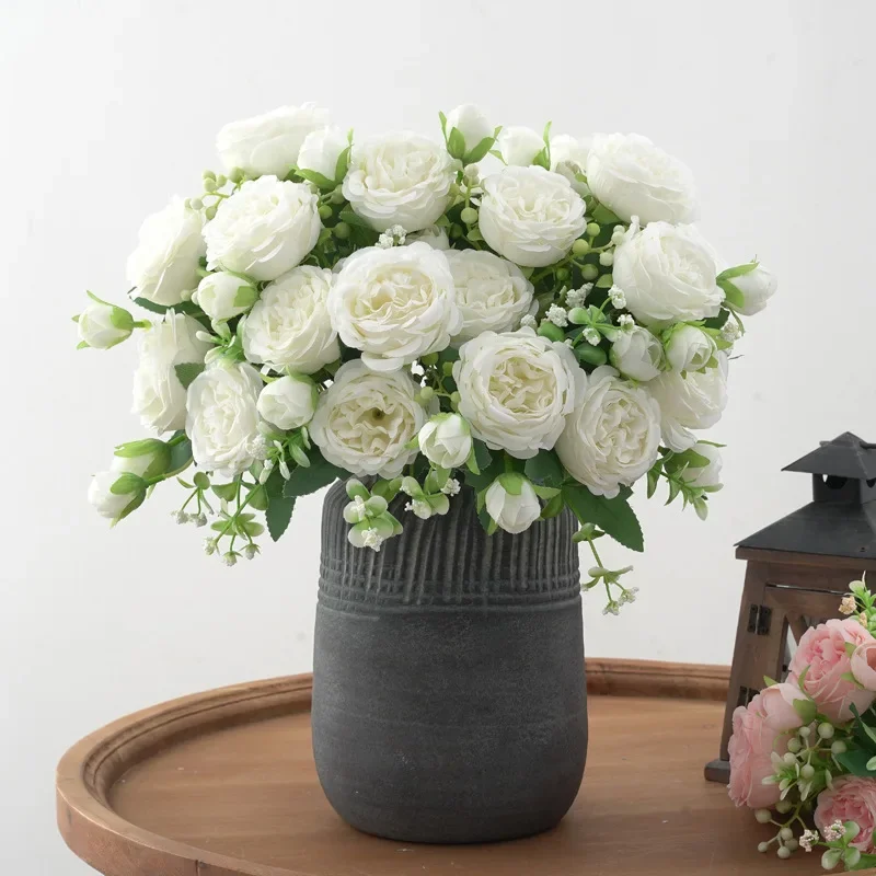 Heißer Verkauf 1 stücke/30cm Rose Rosa Seide Bouquet Pfingstrose Künstliche Blume 5 Großen Kopf 4 Kleine Knospe braut Hochzeit Hause Dekoration Artifi