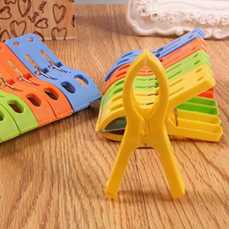 8ps/set Hanger Clips Large Plastic Windproof Beach Towel Clothes Pins Spring Clamp Clothespin Powerful Hot New Cheap