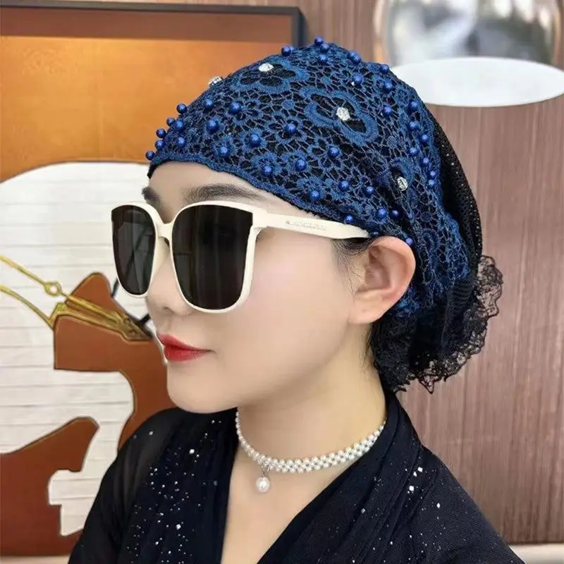 Ladies Floral Lace Headscarf Women Inner Hat Hijab Scarf Lace Cap Turban Headwear Underscarf Flower Headscarf Wrap Bonnet Hair ladies headscarf